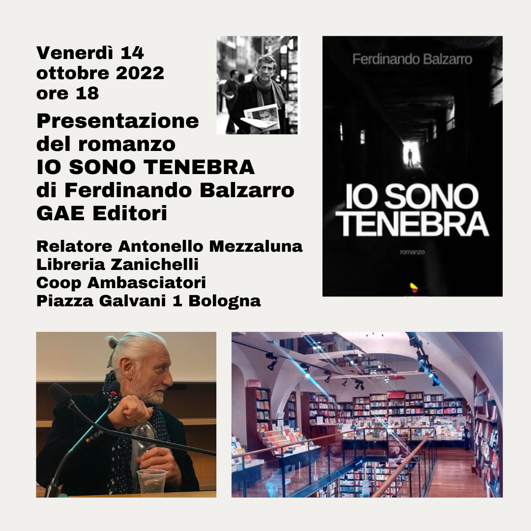 Grande successo a Bologna per Ferdinando Balzarro con il Romanzo IO SONO TENEBRA alla Presentazione presso la Libreria Zanichelli
